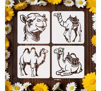 MAYJOYDIY 4 Pcs Camel Stencil Reusable Desert Stencil for Painting 30×30cm Large Wildlife Drawing Template with Paint Brush for Wall Canvas Scrapbook Decoration