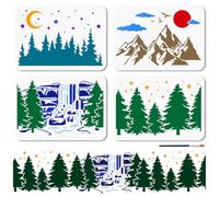 MAYJOYDIY 4 Pcs Forest Waterfall Stencils Starry Sky Painting Stencil 29.7×21 cm Natural Scenery Drawing Template with Paint Brush for Craft on Window Wood Wall Home Decor
