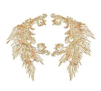 MAYJOYDIY 4 Pcs Gold Sequins Embroidery Phoenix Peacock Feather Tail Applique Feather Sewing Patches for Wedding Dress Evening Gown Hat Pillow Curtain Tablecloth Stage Accessories