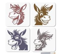 MAYJOYDIY 4 Pcs Goofy Donkey Stencils Reusable Cute Donkey Stencil for Painting 7.9×7.9 Inch Animal Drawing Template with Paint Brush for Wall Furniture Canvas Scrapbook Decoration