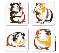 MAYJOYDIY 4 Pcs Guinea Pig Stencils Cute Animal Painting Stencil 20×20 cm Realistic Guinea Pig Drawing Template with Paint Brush for Craft on Window Wood Wall Home Decor