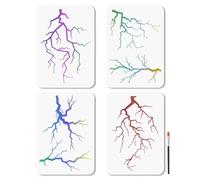 MAYJOYDIY 4 Pcs Lightning Silhouette Stencils Reusable Lightning Bolt Stencil for Painting 29.7x21cm Weather Nature Storm Drawing Template with Paint Brush for Wall Furniture Canvas Home Decoration