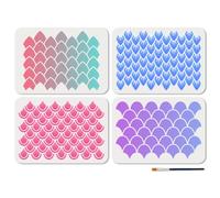 MAYJOYDIY 4 Pcs Mermaid Scale Stencils Reusable Dragon Scale Texture Stencils for Painting 29.7×21cm Animal Flake Drawing Templates with Paint Brush for Makeup Face Wall Decoration