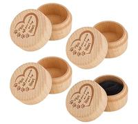 MAYJOYDIY 4 Pcs Pet Hair Keepsake Box, 5.1cm Round Wooden Memorial Box with Pet Paw Engraving Heart Pattern Animal Memorial Gift Container for Storing Cats Dogs Hair, Teeth, Nails