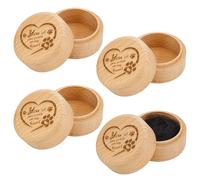 MAYJOYDIY 4 Pcs Pet Memorial Keepsake Box, 5.3cm Round Wooden Urn with Engraved Paw Print & Heart, Animal Hair Teeth Whiskers Container for Cats Dogs Rabbits Ashes