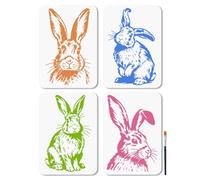 MAYJOYDIY 4 Pcs Realistic Rabbit Stencils Plush Bunny Painting Stencil 29.7×21 cm Cute Animal Drawing Template with Paint Brush for Craft on Window Wood Wall Home Decor