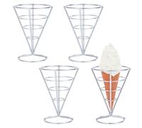 MAYJOYDIY 4 Pcs Silver Stainless Steel Waffle Cone Holder Stand 105x138mm Pizza Cone Holders Metal Food Cone Display Stands Ice Cream Holders for Ice Cream Hand Roll Sushi French Fries
