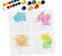 MAYJOYDIY 4 Pcs Woman Flower Stencils Rose Female Face Painting Stencils 30×30cm Elegant Lady Reusable Art Craft Drawing Template for DIY Gift Scrapbooking Album Birthday Aniversary Mother's Day Card