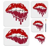 MAYJOYDIY 4 Sizes Lips Stencil 15~30cm Kiss Lips Bleeding Lips Stencil with Paint Brush Kiss Lipstick Mouth Drawing Stencil for Painting on Furniture Wood Canvas Paper Wall
