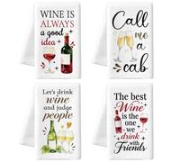 MAYJOYDIY 4 Styles Red Wine Kitchen Towels 23.6x15.7inch Wine Glass Microfiber Cleaning Cloth Funnny Quote Design Dishcloths for Kitchen Cleaning Home Decor Gift for Cooker