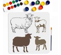 MAYJOYDIY 4 Styles Sheep Stencils 11.8×11.8inch Farm Animals Stencils Template with Paint Brush Reusable Farmhouse Sheep Stencil for Painting on Wood Canvas Floor Wall Furniture