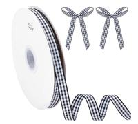 MAYJOYDIY 45.7m Black and White Gingham Ribbon, 10mm Black Plaid Checkered Gifts Buffalo Ribbon for Gift Wrapping, Crafts, Bows, Hair Bows, Holiday Decoration