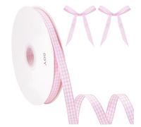 MAYJOYDIY 45.7m Pink and White Gingham Ribbon, 10mm Pink Plaid Checkered Gifts Buffalo Ribbon for Gift Wrapping, Crafts, Bows, Hair Bows, Holiday Decoration