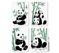 MAYJOYDIY 4Pcs 4Styles Panda and Bamboo Painting Stencil 29.7x21cm Cute Panda Pattern Drawing Template with Brush for Craft Painting On Wood Craft Canvas Walls Decorations Scrapbooking