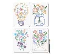 MAYJOYDIY 4Pcs 4Styles Spring Wildflower Stencils for Painting 29.7x21cm Reusable Flower Leaf Stencils with Brush for Craft Painting On Wood Craft Canvas Walls Decorations Scrapbooking