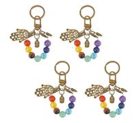 MAYJOYDIY 4Pcs 7 Chakra Gemstone Pendant Keychain Crystal Natural Synthetic Stone Keyrings Buddha Hamsa Hand Charms with Alloy Swivel Clasps for Men Women Couple Friend Family
