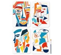 MAYJOYDIY 4Pcs A4 Size Abstract Faces Paterrn Stencil Grotesque Geometric Face Art Stencils 11.7×8.3inch with Paint Brush Reusable Crafts Templates for Window Wood Wall Home Decor
