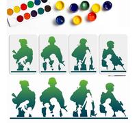 MAYJOYDIY 4pcs Army Soldier Family Stencils 11.7×8.3inch Military Families Painting Stencil with Paint Brush Soldiers Silhouette Drawing Stencil for Canvas Wall Furniture Decor DIY Art Crafts