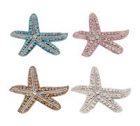 MAYJOYDIY 4Pcs Bling Starfish Rhinestone Sequins Patch for Clothing - Sew on Shell Applique with Fabric Decoration for Dress, Hat, Bag, Garment Embellishment, DIY Craft
