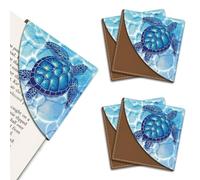 MAYJOYDIY 4Pcs Blue Sea Turtle Corner Bookmarks Water Waves Book Page Markers 9×9cm Ocean Animal Leather Book Accessories for Women Men Students Teachers Reading Lovers Cup Mat