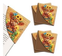 MAYJOYDIY 4Pcs Calf Sunflower Wreath Corner Bookmarks Butterfly Wooden Pail Book Page Markers 3.5×3.5 Inch Farm Animal Leather Book Accessories for Students Teachers Reading Lovers Cup Mat