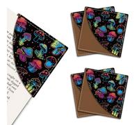 MAYJOYDIY 4Pcs Colorful Mushroom Leather Bookmark Forest Mushroom Corner Book Page Markers Personalized Square Printed Corner Bookmark Gifts for Women Men Students Teachers Reading Lovers