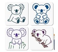 MAYJOYDIY 4Pcs Cute Koala Stencil Reusable Australian Animals Stencil for Painting 7.9x7.9 Inch Sleeping Koala Drawing Template with Paint Brush for Wall Furniture Paper Canvas Scrapbook Decor
