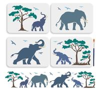 MAYJOYDIY 4pcs Elephant Jungle Reusable Stencil Set - A4 Size (29.7x21cm) - PET Material - Animal Theme - DIY Craft Canvas & Wall Art