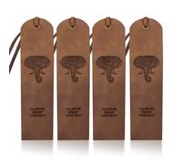 MAYJOYDIY 4pcs Elephant Leather Bookmarks, 5×18cm Elephant Head Cowhide Bookmarks, Inspirational Quote Handmade Genuine Book Markers Gift for Book Lovers Readers Men Women