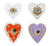 MAYJOYDIY 4Pcs Evil Eyes Heart Beaded Patch, 4 Styles Mystic Eye Embroidered Heart Applique, Handmade Beaded Embroidery Patches Rhinestone Sew On Applique for Clothes Jeans Jacket Bag Shoes Decor