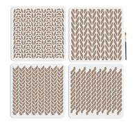 MAYJOYDIY 4pcs Knitted Texture Stencil 30×30cm Knit Stitch Pattern Large Herringbone Stencil with Paint Brush Weaving Texture Template for Wood Walls Canvas Furniture Crafts Art Projects