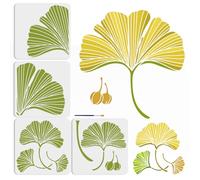 MAYJOYDIY 4pcs Large Ginkgo Leaf Stencils 11.8×11.8inch Splicing Style Autumn Leaf Painting Templates with Paint Brush Reusable Fall Botanical Leaves Stencils for Wall Art Home Decor Wood Fabric