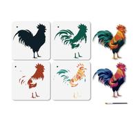 MAYJOYDIY 4Pcs Layered Chicken Stencil Rooster Feather Crown Art Craft Stencils 11.8×11.8inch Reusable Farm Animals Template Set for Painting on Wood Furniture Canvas Wall Paper Decor