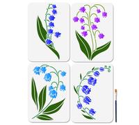 MAYJOYDIY 4Pcs Lily of The Valley Stencils 29.7×21cm Lily Flower Painting Stencils with Paint Brush Reusable Plant Leaf Templates for Wood Wall Window DIY Craft Home Decor