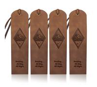 MAYJOYDIY 4pcs Mountain Ocean Leather Bookmarks 5×18cm Vintage Sun and Moon Bookmarks Page Markers Reading All Day All Night Text for Men Women Book Lovers Students Graduation Gifts