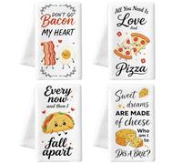 MAYJOYDIY 4Pcs Pizza Cheese Kitchen Towels 60×40cm Funny Food Dish Towels Decorative Bacon Hand Towel Gift for Home Kitchen Bathroom Garden