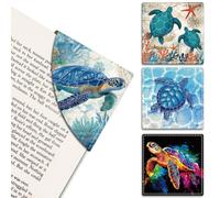MAYJOYDIY 4Pcs Sea Turtle Corner Bookmarks 4 Styles Turtles Book Page Markers 9×9cm Ocean Animal Leather Book Accessories for Women Men Students Teachers Birthday Gift Reading Lovers