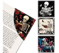 MAYJOYDIY 4Pcs Skeleton Book Corner Bookmarks 4 Styles Gothic Skull Page Markers 9×9cm Mushroom Rose Moon Star Leather Book Accessories for Students Teachers Reading Lovers Cup Mat