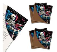 MAYJOYDIY 4Pcs Skeleton & Book Leather Bookmark Butterfly Mushroom Corner Book Page Markers Personalized Square Printed Corner Bookmark Gifts for Women Men Students Teachers Reading Lovers