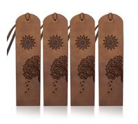 MAYJOYDIY 4pcs Sun Tree of Life Leather Bookmark 5×18cm Nature Tree Leaves Leather Page Markers Handmade Book Accessories for Men and Women Book Lovers Gifts