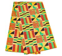 MAYJOYDIY 5.4M Kente African Fabric 1.1m African Ankara Print Fabric Cloth Traditional Indian Wax Prints Fabrics for Dresses Shirts Trousers Bags Curtains Tablecloths
