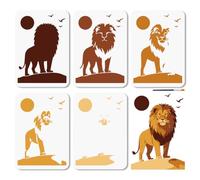 MAYJOYDIY 5 Pcs Layered Lion Stencil Reusable Landscape Sun Stencil for Painting 21x29.7cm Birds Rock Drawing Template with Paint Brush for Wall Furniture Canvas Scrapbook Decoration