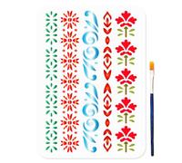 MAYJOYDIY 5 Styles Pattern Border Painting Stencil Flower Ornate Border Template 29.7x21cm A4 Dividing Line Reusable Plastic Stencils with Paint Brush for Wood Wall Window DIY Craft