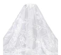 MAYJOYDIY 53 Inch White Leaves Mesh Lace Fabric Bamboo Leaves Embroidered Lace Trim Fabrics Elegant Wedding Accessories Tulle for DIY Wedding Dresses Half Skirt Dress Curtains Background