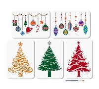 MAYJOYDIY 5Pcs Light Balls Stencil Christmas Tree Painting Stencils 29.7×21cm Reusable Christmas Elements Drawing Template with Paint Brush for Craft on Window Wood Wall Home Xmas Decor