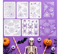 MAYJOYDIY 5Pcs Spider Stencils 11.8×11.8/11.7×8.3Inch Reusable Spider Web Stencil for Painting Halloween Insect Drawing Template with Paint Brush for Wall Furniture Paper Canvas Scrapbook Decoration
