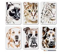 MAYJOYDIY 6 Pcs Cat Dog Face Stencil Reusable Cute Animal Stencils for Painting 21×29.7cm Pet Drawing Templates with Paint Brush for Shirt Wall Floor Furniture Wood Paper Decoration