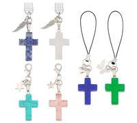 MAYJOYDIY 6 Pcs Cross Phone Charms, Gemstone Hanging Pendants with Alloy Charms Plastic Mobile Dust Plug Charging Port Charm, Stylish Accessories for Mobile Straps Cellular Telephones Keychain