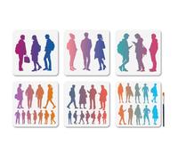 MAYJOYDIY 6 PCS People Scenes Silhouettes Stencils 7.9×7.9 Inches Man Women Reusable Stencils Human Figure Student Drawing Templates with Paint Brush for Wood Furniture Wall Canvas
