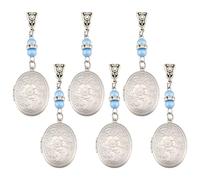 MAYJOYDIY 6 Sets Wedding Bouquet Locket Photo Charm, 7cm Oval Stainless Steel Bride Pendants with Glass and Polyester Ribbon, for Memorial Bride Photo Engagement Flower Decorations